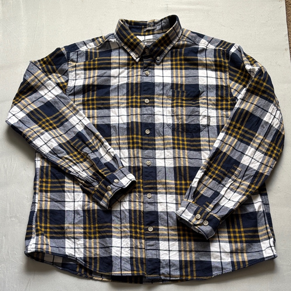 Eddie Bauer Navy and Yellow Plaid Casual Shirt